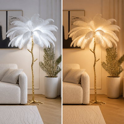 Scandinavian Gold Feathered Floor Lamp