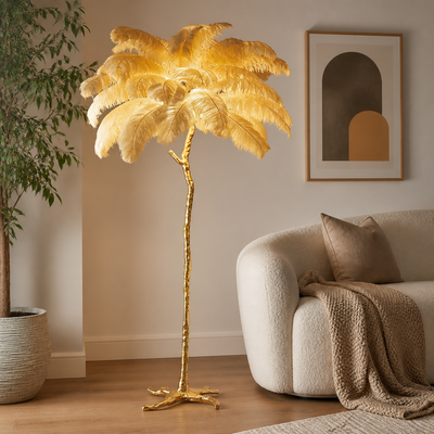 Scandinavian Gold Feathered Floor Lamp