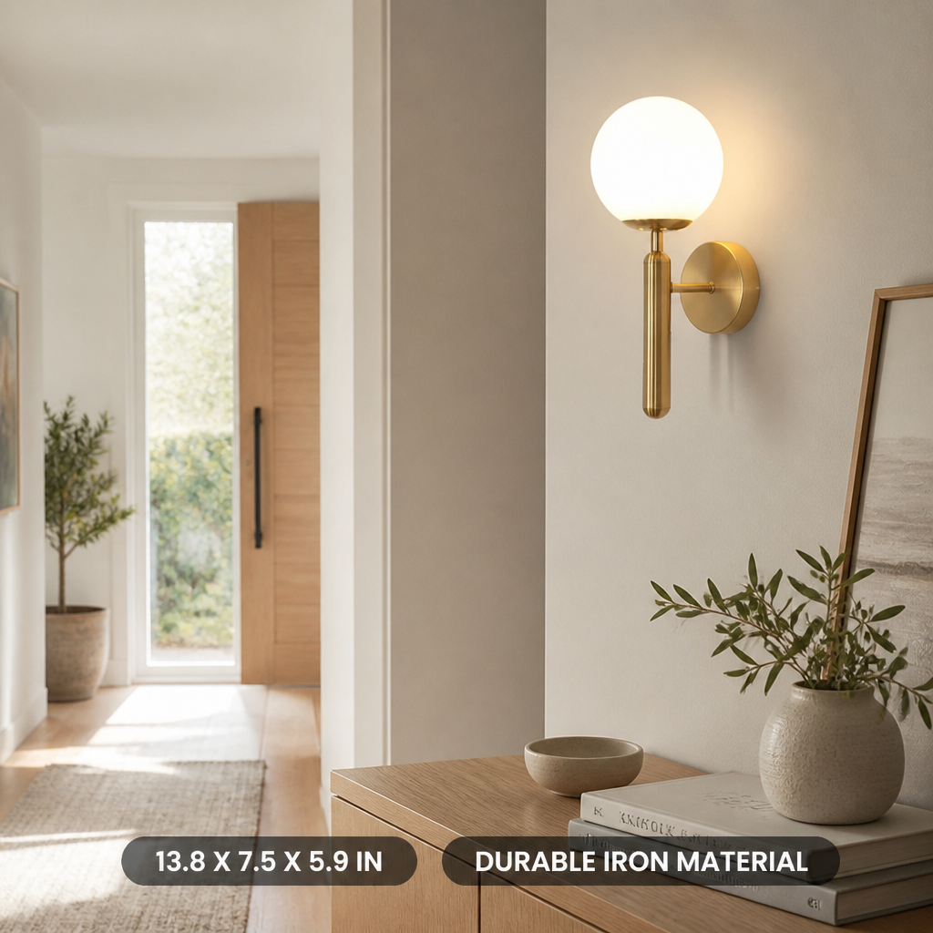 Scandinavian Gold Glass Globe Wall Sconce