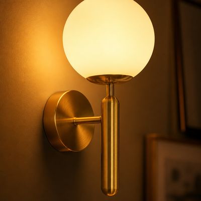 Scandinavian Gold Glass Globe Wall Sconce
