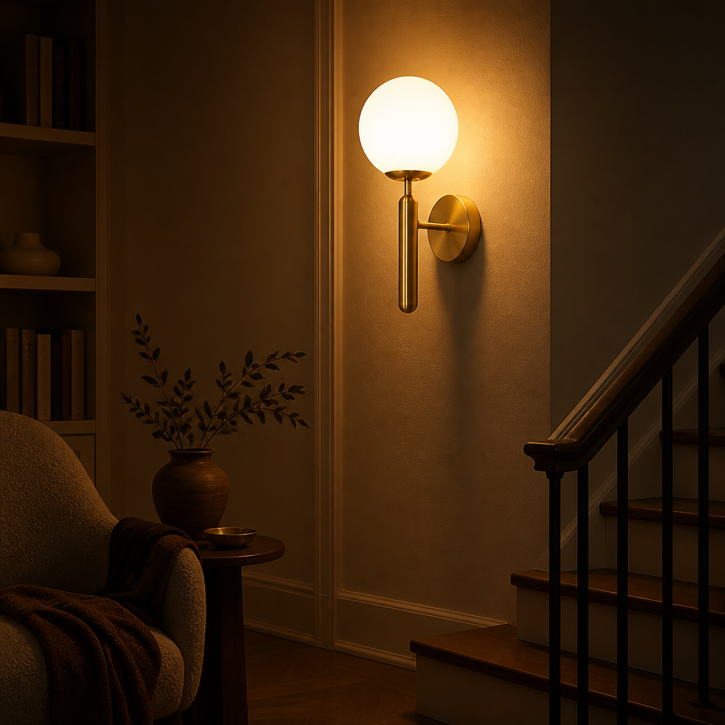 Scandinavian Gold Glass Globe Wall Sconce