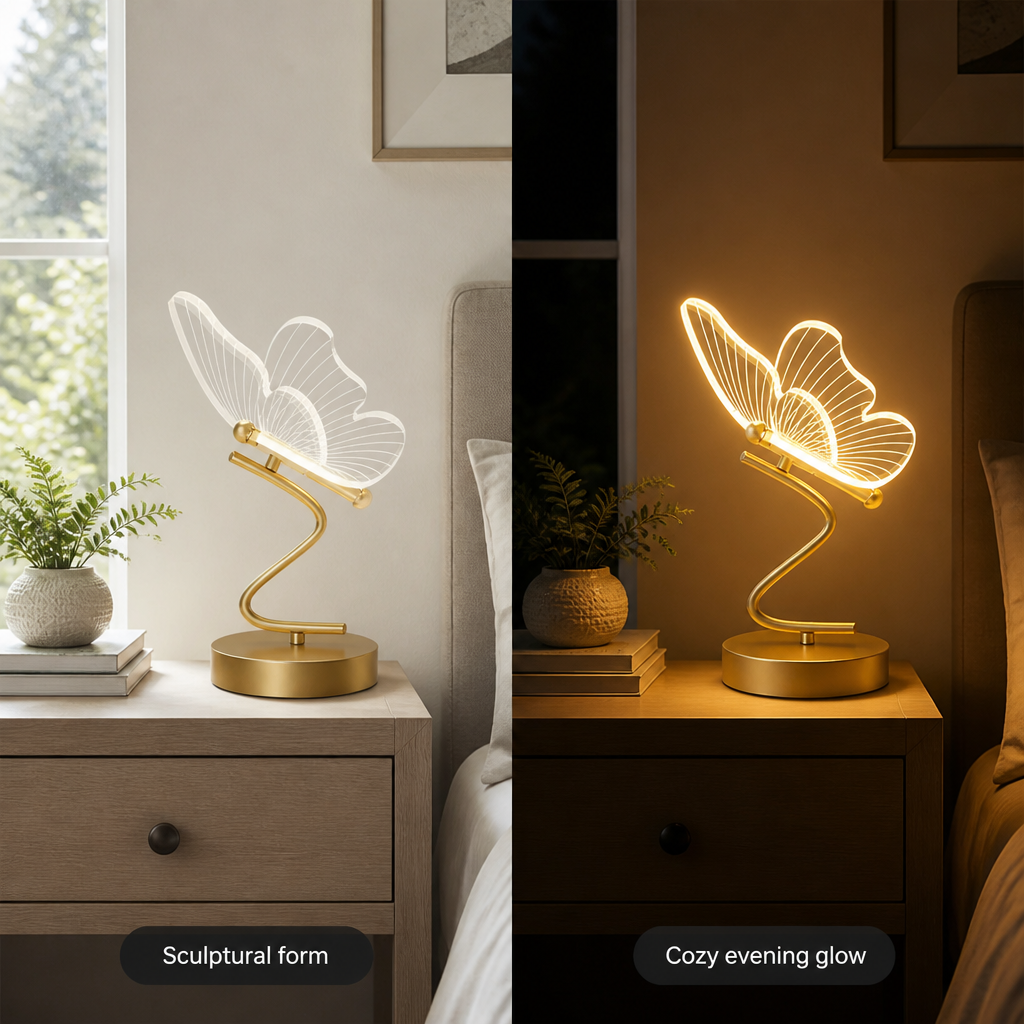 Scandinavian Iron & Acrylic LED Butterfly Table Lamp