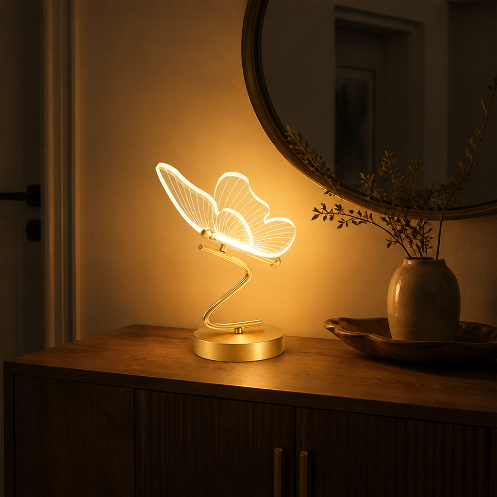 Scandinavian Iron & Acrylic LED Butterfly Table Lamp