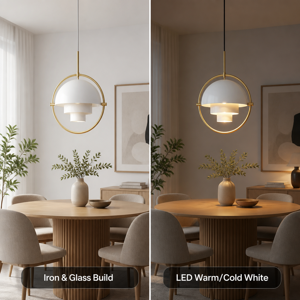 Scandinavian Iron & Glass LED Single-Bulb Pendant Light