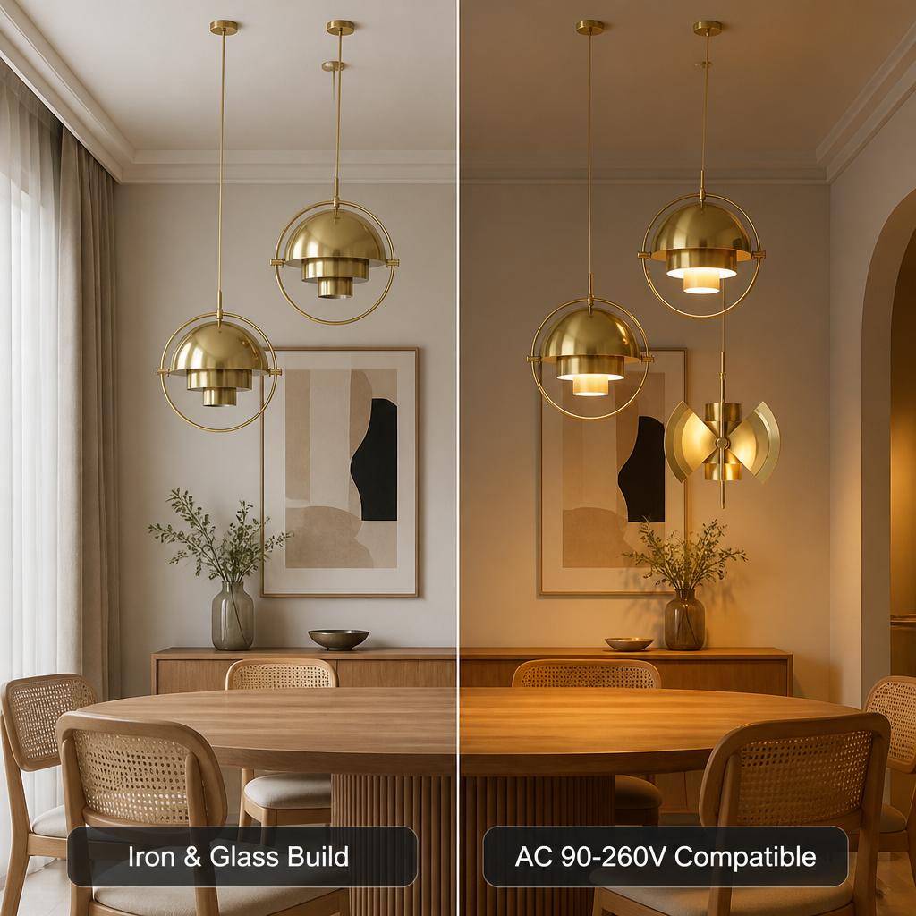 Scandinavian Iron & Glass Rotating Globe Pendant Light