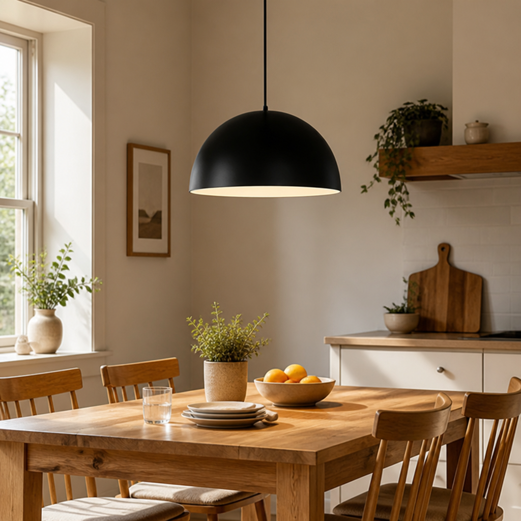 Scandinavian Matte Black Hemispherical Pendant Light