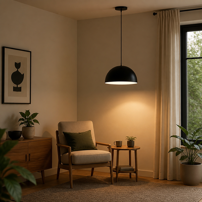 Scandinavian Matte Black Hemispherical Pendant Light