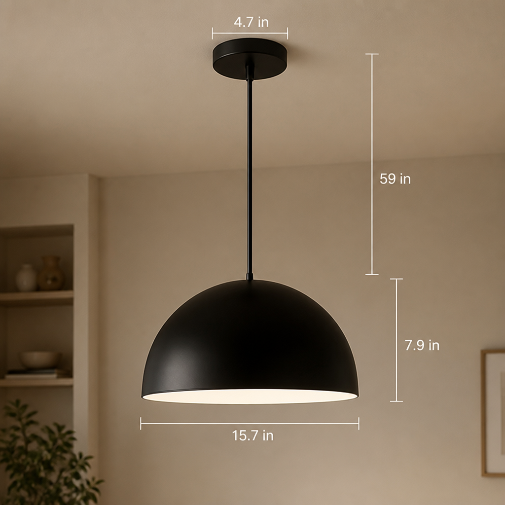 Scandinavian Matte Black Hemispherical Pendant Light
