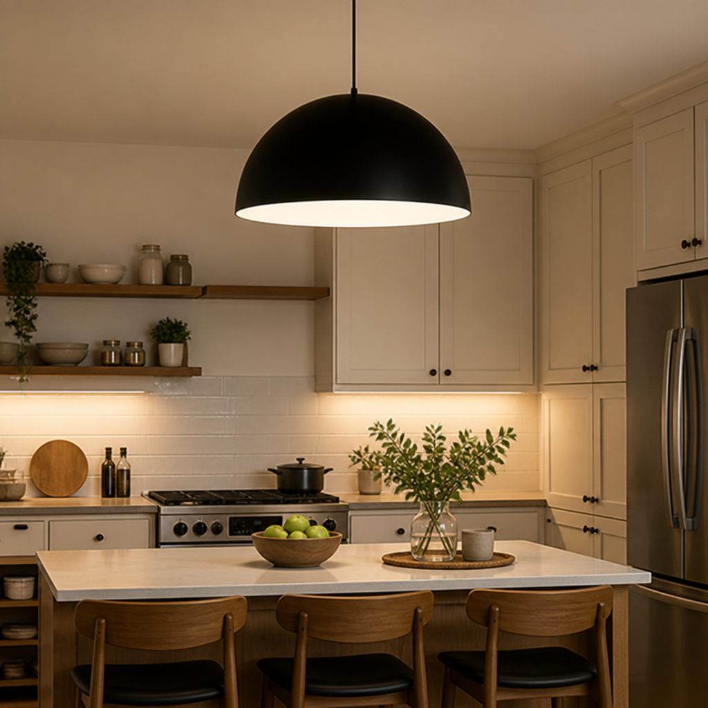 Scandinavian Matte Black Hemispherical Pendant Light