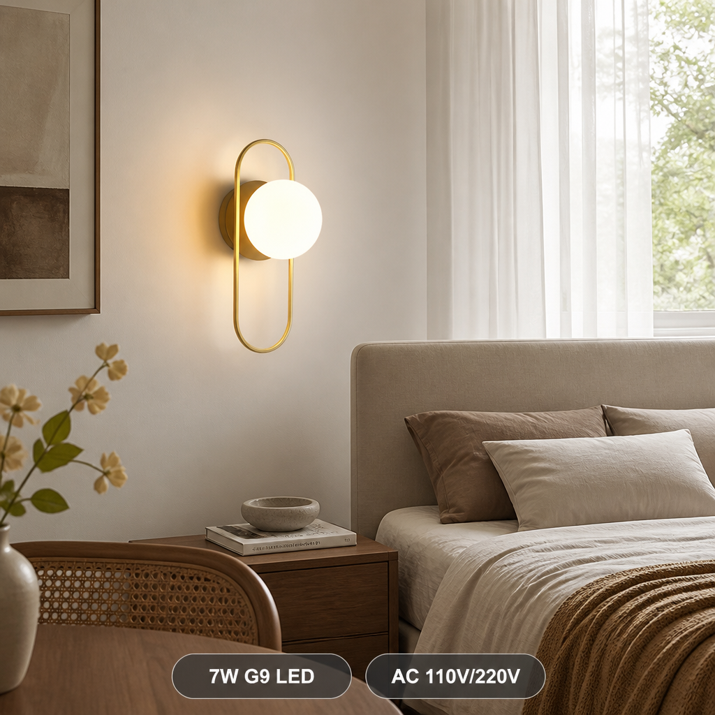 Scandinavian Metal & Glass LED Globe Wall Sconce