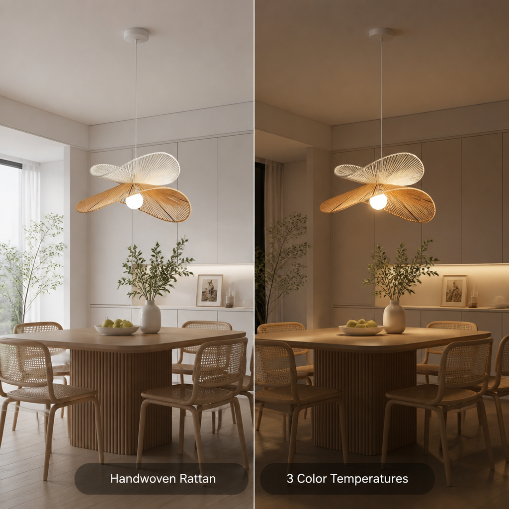 Scandinavian Rattan LED Handwoven Shade Pendant Light