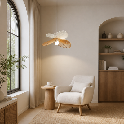 Scandinavian Rattan LED Handwoven Shade Pendant Light