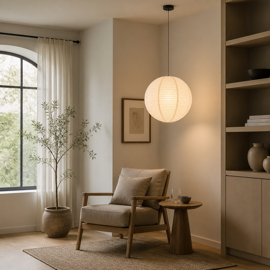 Scandinavian Rice Paper Round Lantern Pendant Light