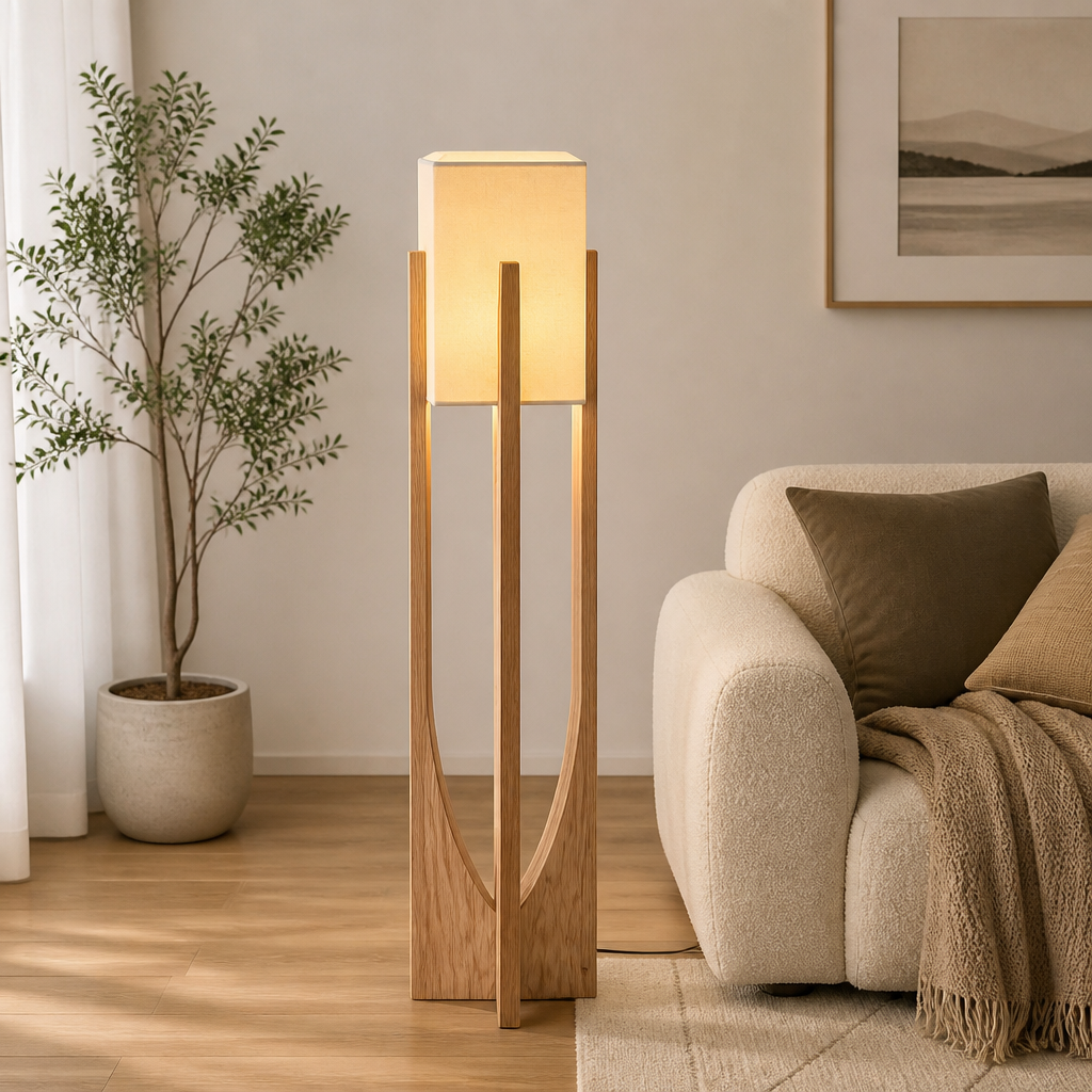 Scandinavian Solid Wood LED Floor Lamp