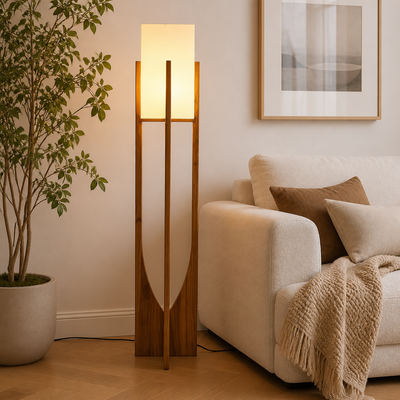 Scandinavian Solid Wood LED Floor Lamp