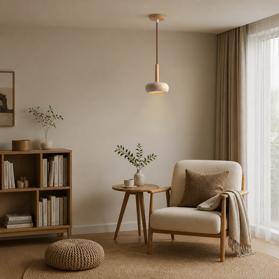 Scandinavian Stone & Wood LED Pendant Light