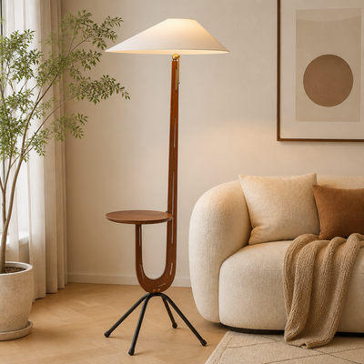 Scandinavian Walnut LED Coffee Table Floor Lamp