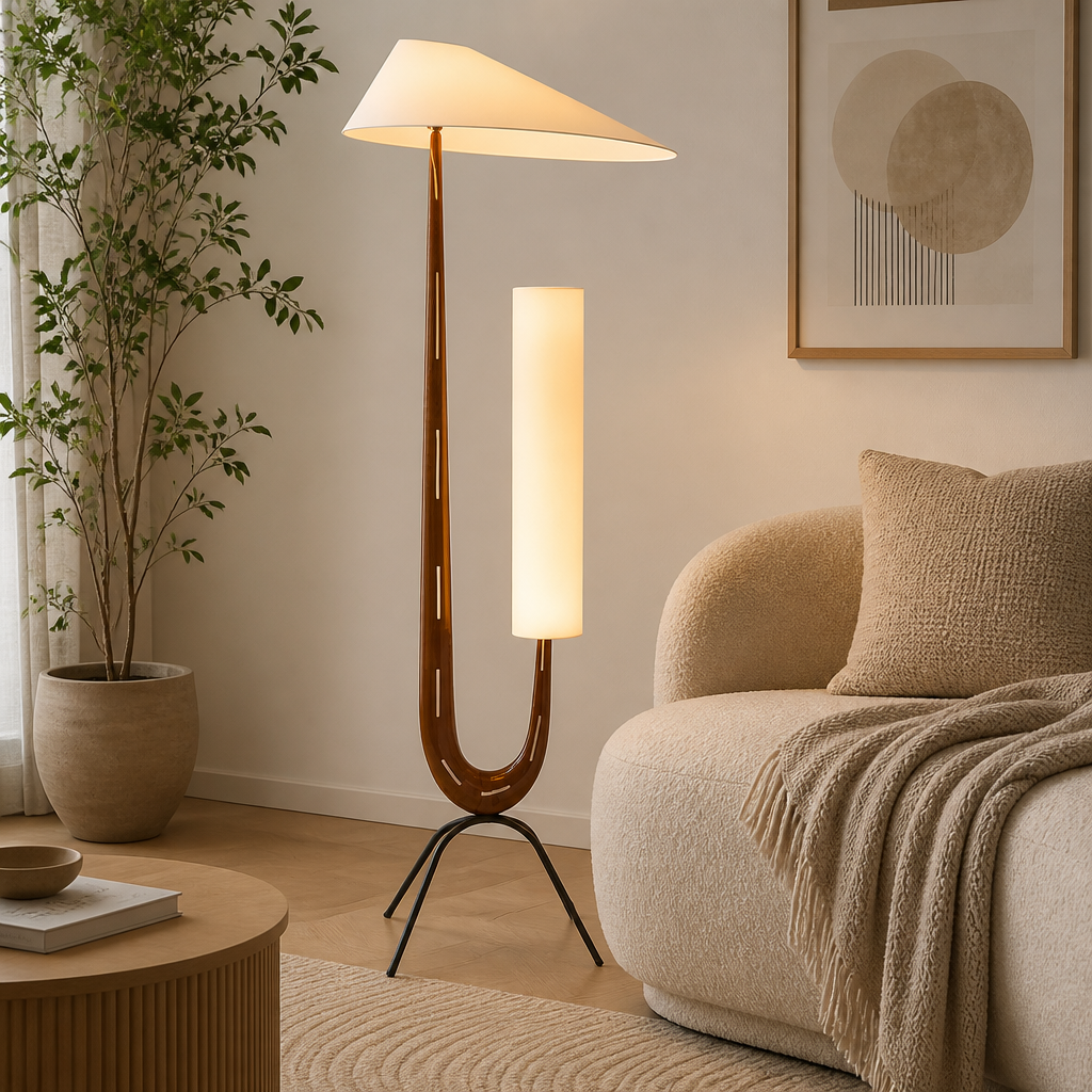 Scandinavian Walnut LED Coffee Table Floor Lamp
