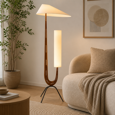 Scandinavian Walnut LED Coffee Table Floor Lamp