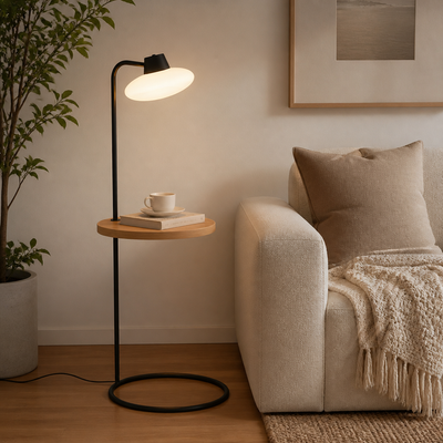 Scandinavian Walnut LED Coffee Table Floor Lamp
