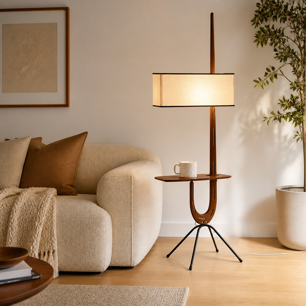 Scandinavian Walnut LED Coffee Table Floor Lamp