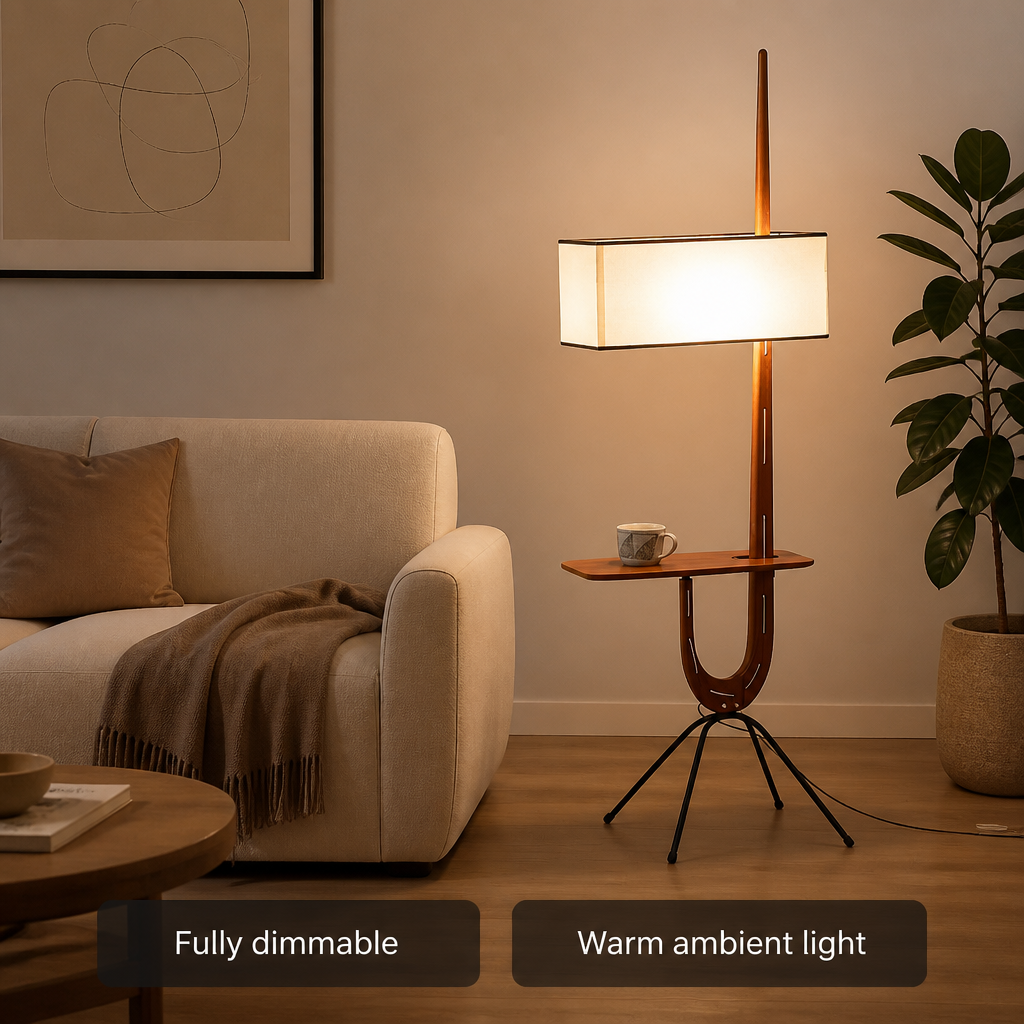 Scandinavian Walnut LED Coffee Table Floor Lamp