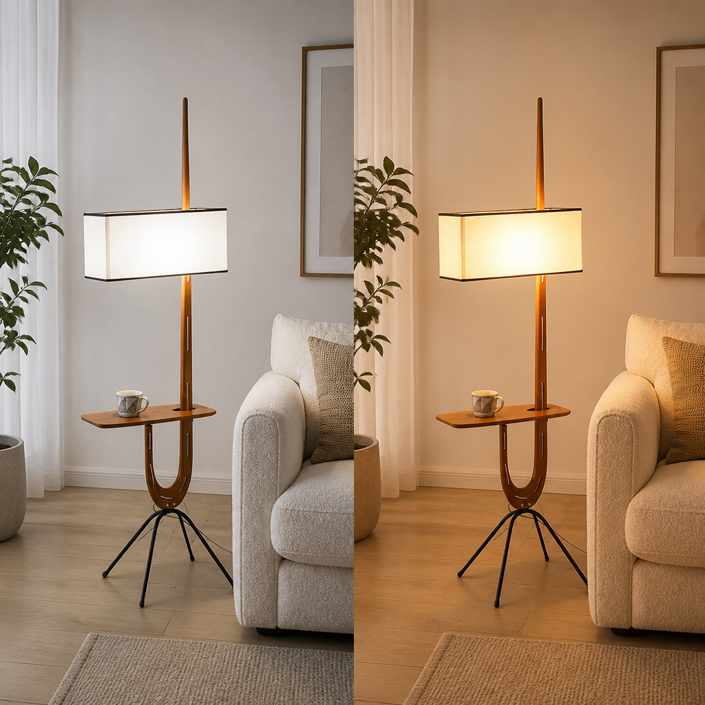 Scandinavian Walnut LED Coffee Table Floor Lamp