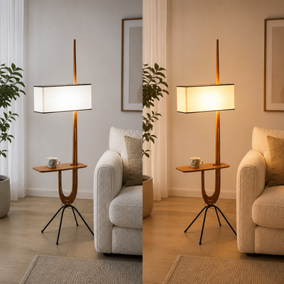 Scandinavian Walnut LED Coffee Table Floor Lamp