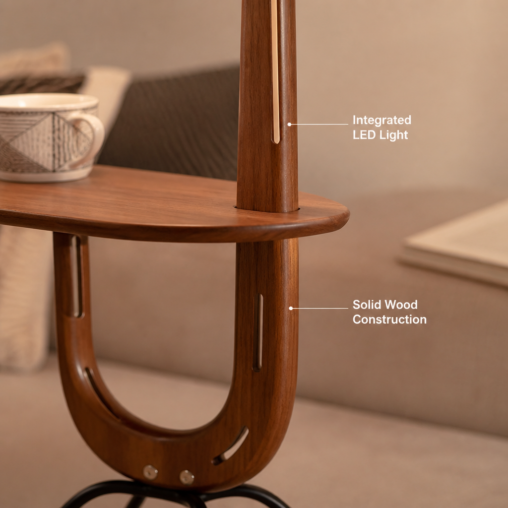 Scandinavian Walnut LED Coffee Table Floor Lamp
