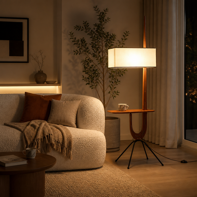 Scandinavian Walnut LED Coffee Table Floor Lamp