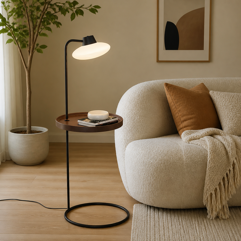 Scandinavian Walnut LED Coffee Table Floor Lamp