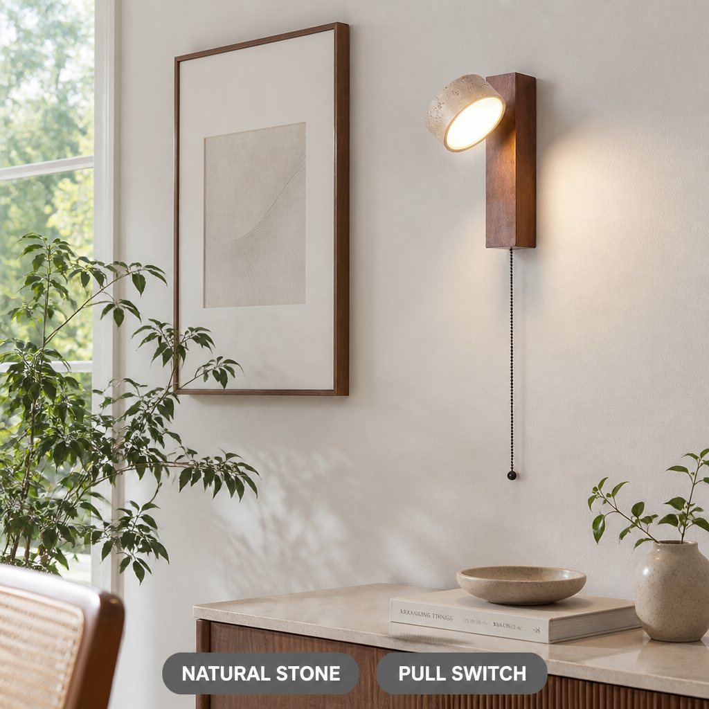 Scandinavian Walnut LED Rotatable Head Wall Sconce