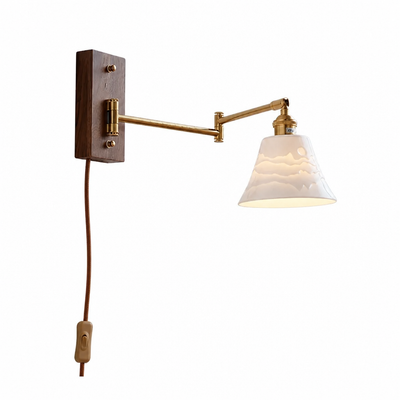 Scandinavian Walnut Wood Rotating Arm Wall Sconce