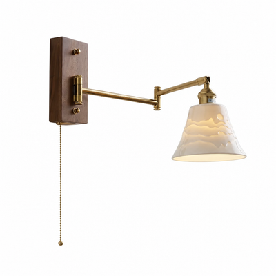 Scandinavian Walnut Wood Rotating Arm Wall Sconce