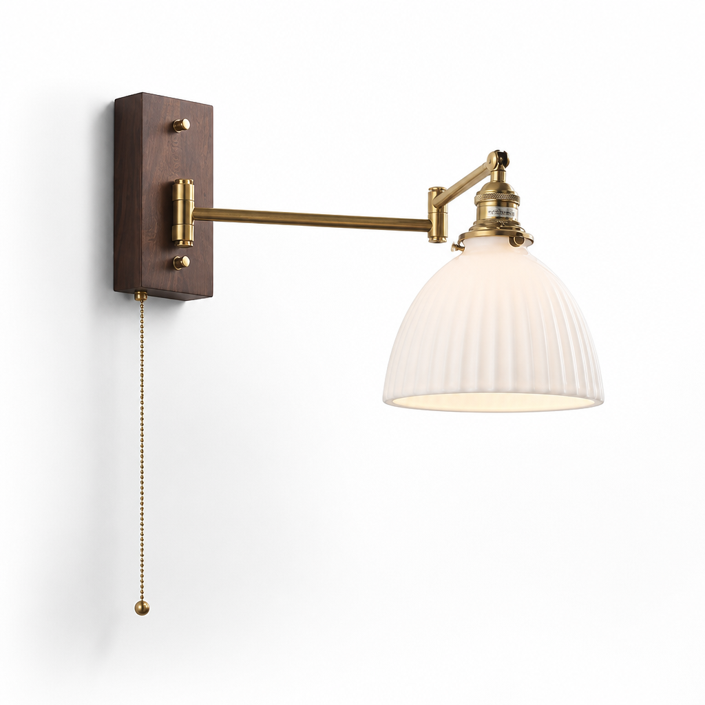 Scandinavian Walnut Wood Rotating Arm Wall Sconce
