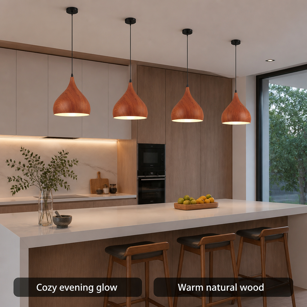 Scandinavian Walnut Wood Semi-Circular Pendant Light