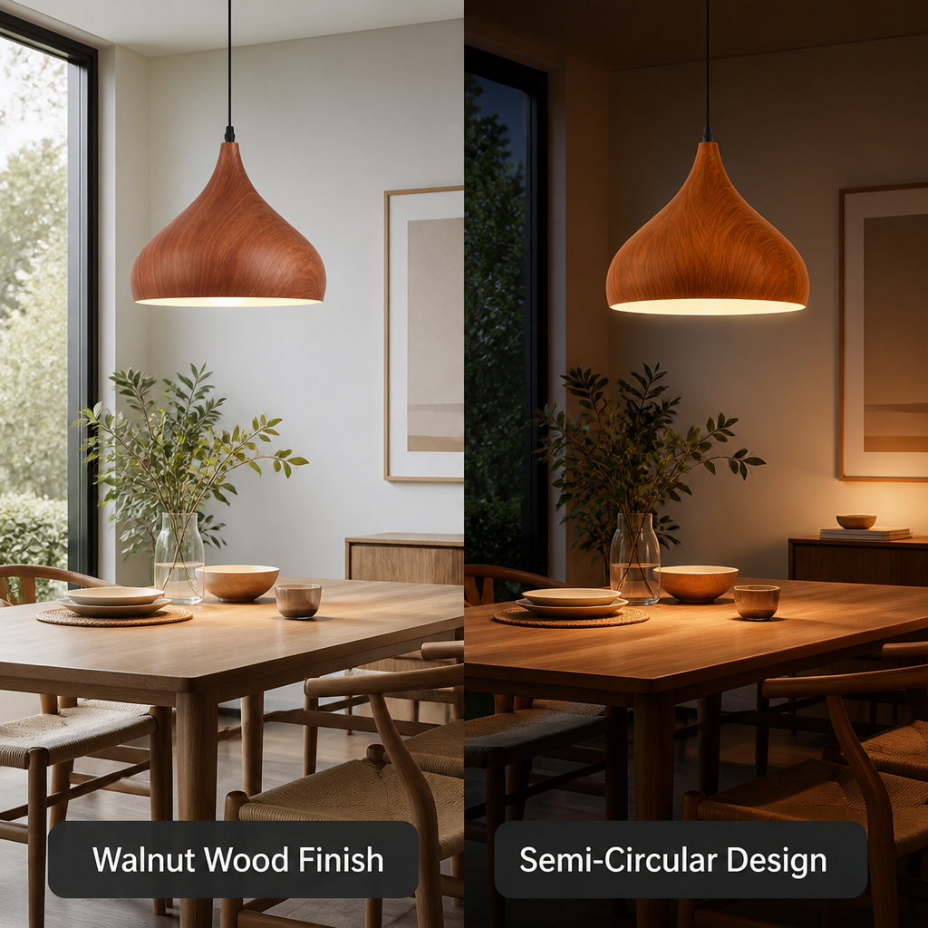 Scandinavian Walnut Wood Semi-Circular Pendant Light