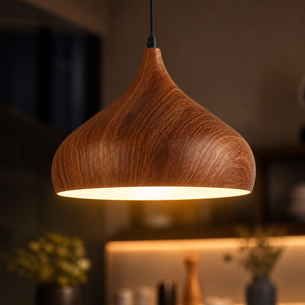 Scandinavian Walnut Wood Semi-Circular Pendant Light