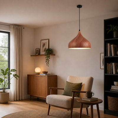 Scandinavian Walnut Wood Semi-Circular Pendant Light