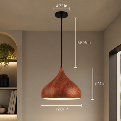 Scandinavian Walnut Wood Semi-Circular Pendant Light