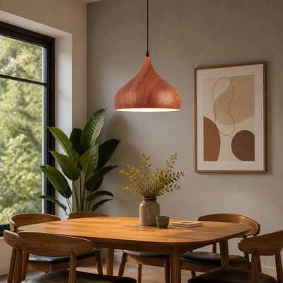 Scandinavian Walnut Wood Semi-Circular Pendant Light