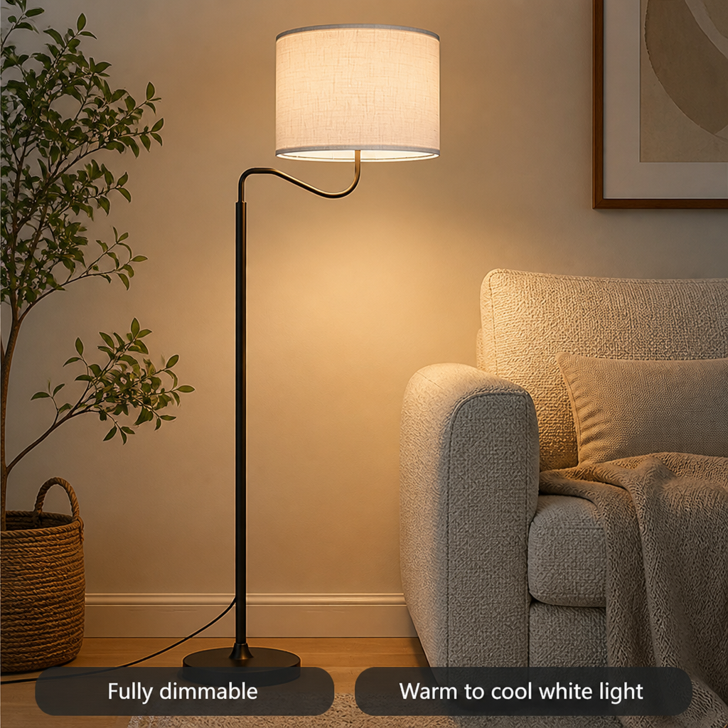 Scandinavian White Fabric Drum Table Lamp