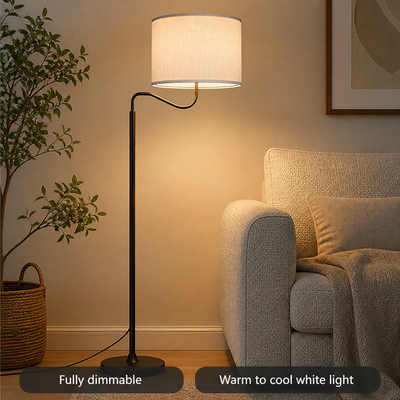 Scandinavian White Fabric Drum Table Lamp