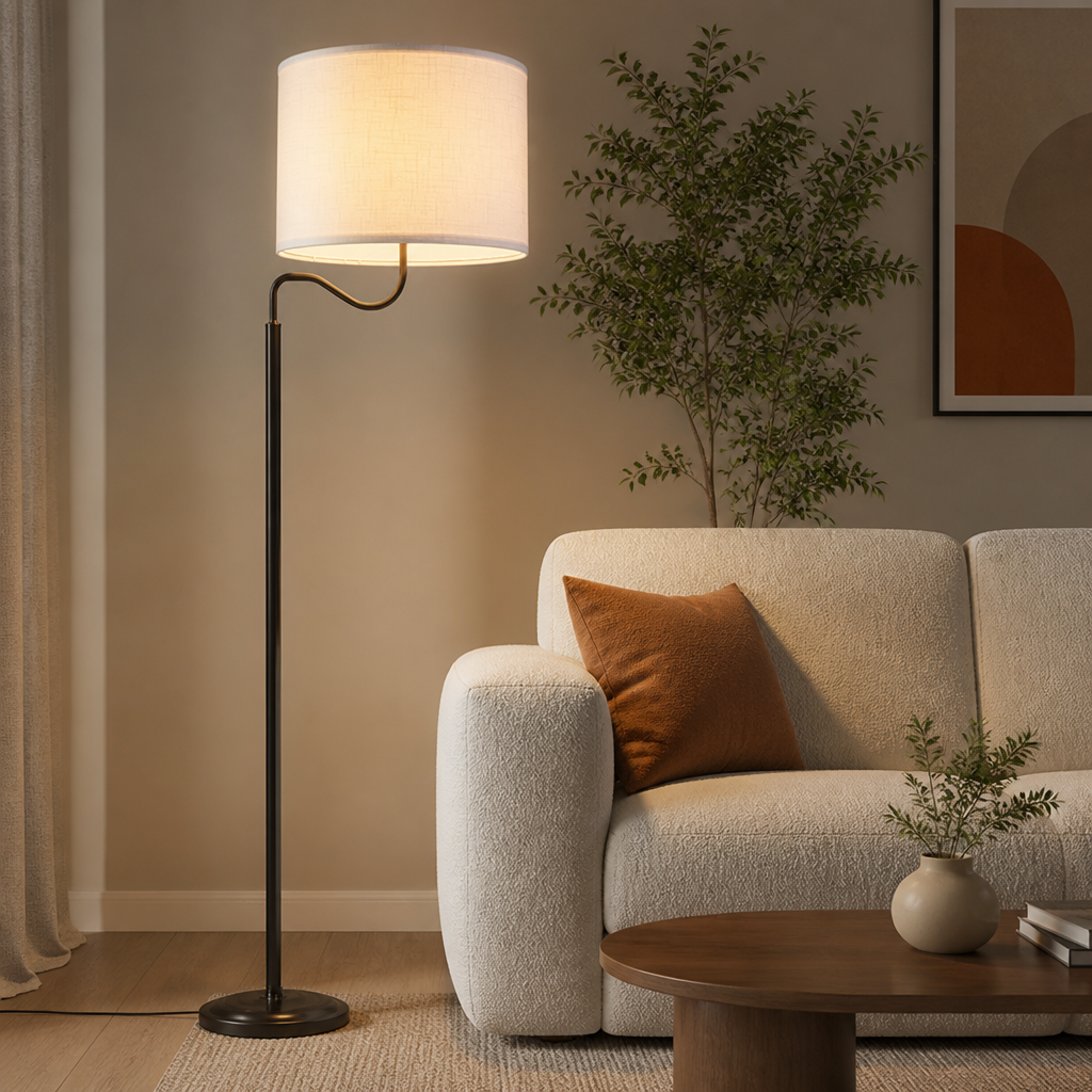 Scandinavian White Fabric Drum Table Lamp