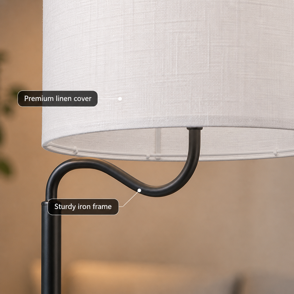 Scandinavian White Fabric Drum Table Lamp