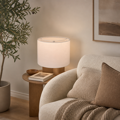 Scandinavian White Fabric Drum Table Lamp