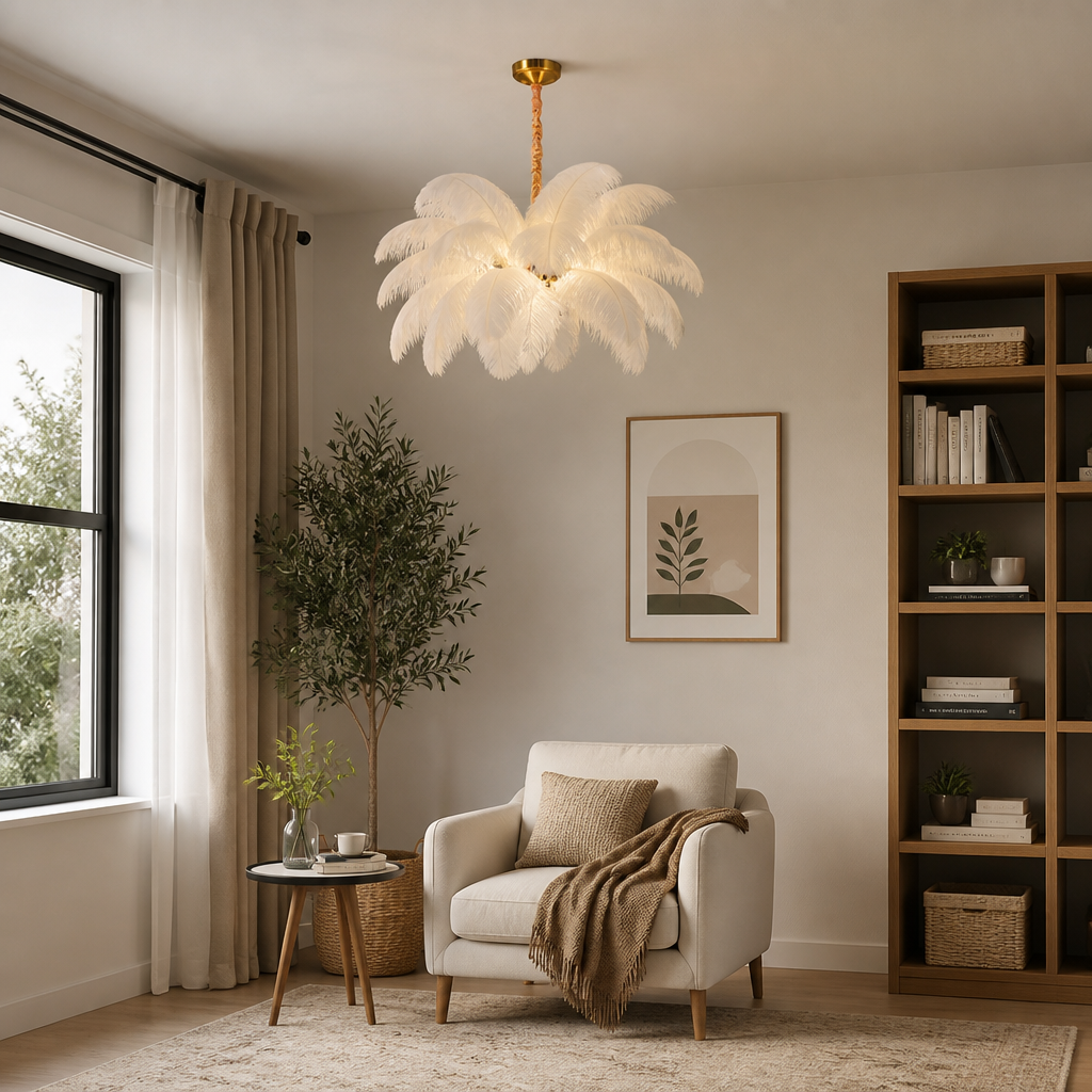 Scandinavian White Feather Pendant Light