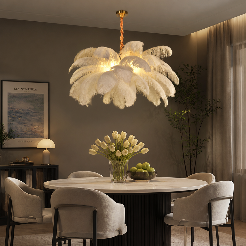 Scandinavian White Feather Pendant Light
