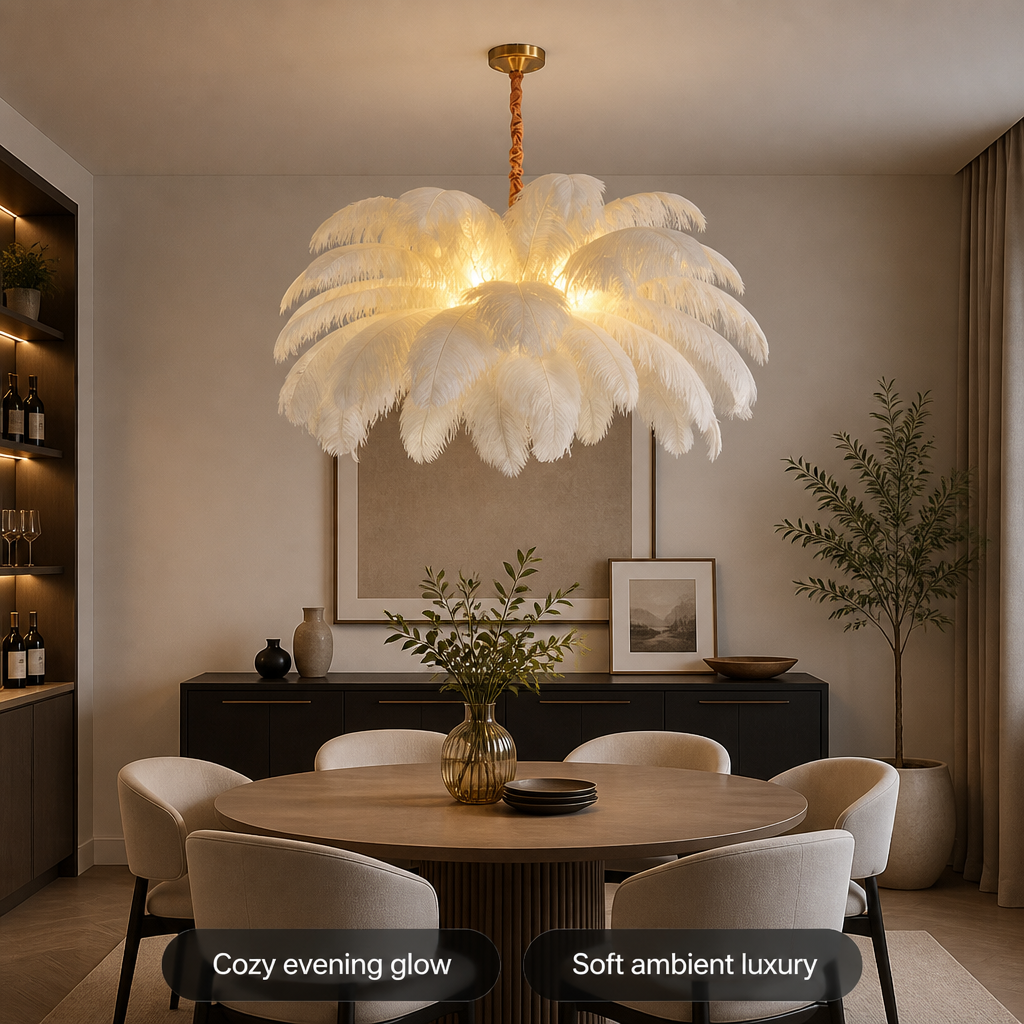 Scandinavian White LED Feather Pendant Light