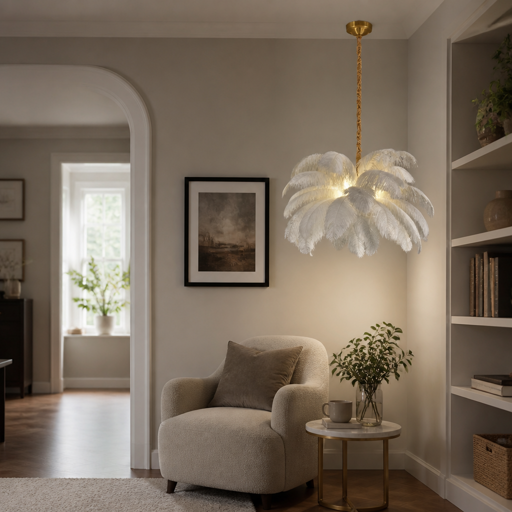 Scandinavian White LED Feather Pendant Light